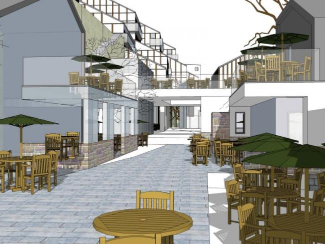 Sketchup商业模型|多层沿河商业街，现代风格