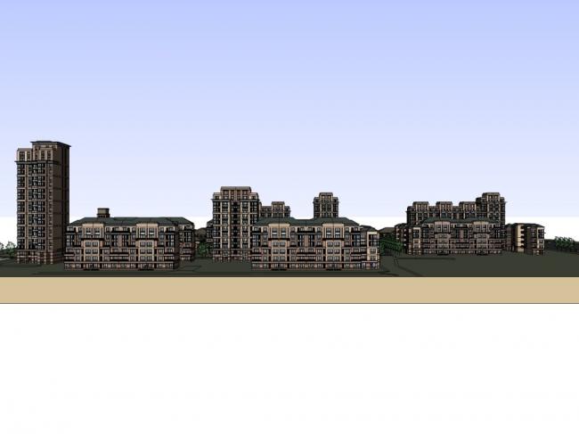 Sketchup住宅模型|高层住宅楼，古典风格，18层