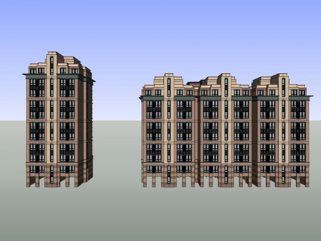 Sketchup住宅模型|高层住宅小区，古典风格，11层