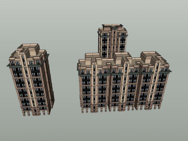 Sketchup住宅模型|高层住宅小区，古典风格，11层