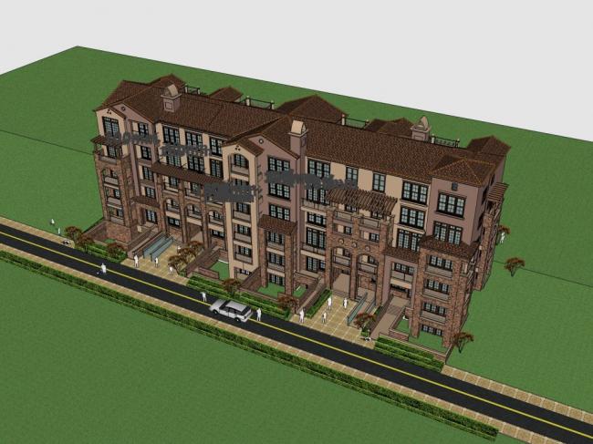 Sketchup住宅模型|多层住宅小区，古典风格