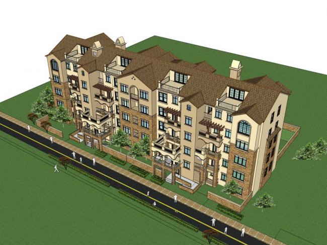 Sketchup住宅模型|多层住宅小区，古典风格