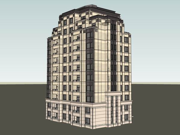 Sketchup住宅模型|高层住宅，古典风格，12层