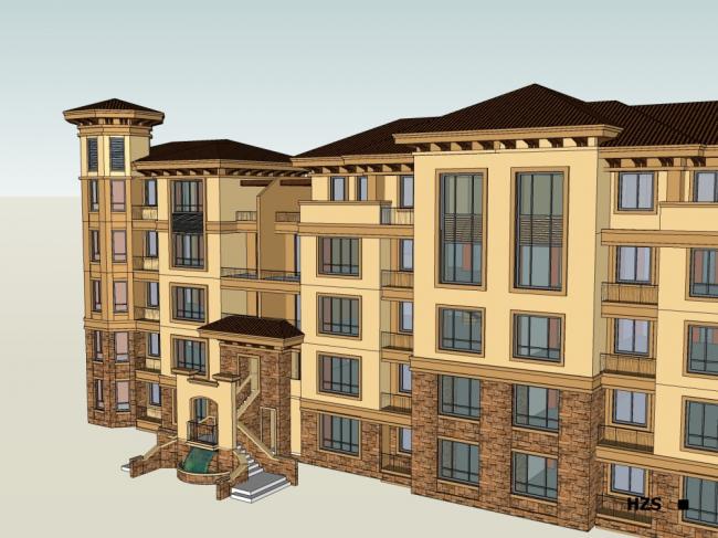 Sketchup住宅模型|多层公寓住宅，古典风格