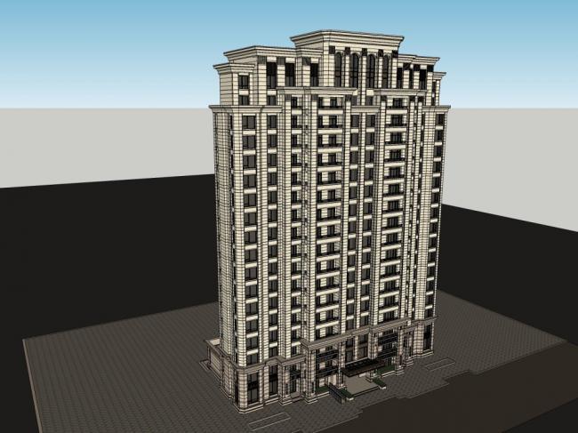 Sketchup住宅模型|高层住宅小区，古典风格，19层
