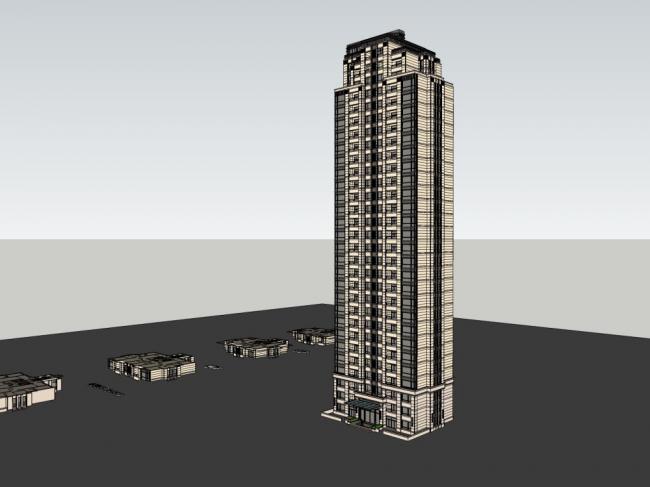 Sketchup住宅模型|超高层住宅小区，古典风格，30层