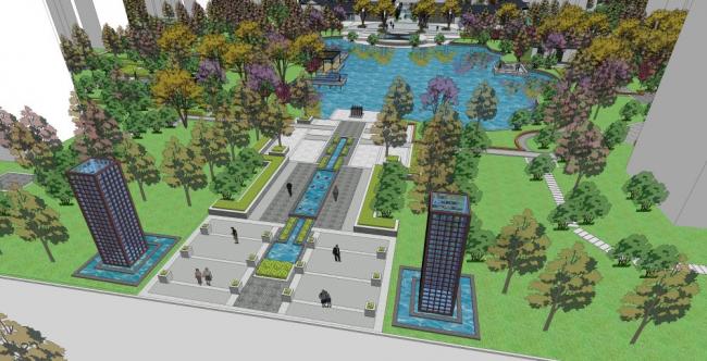 Sketchup住宅模型|多层住宅小区，现代风格，11层