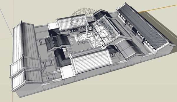 Sketchup住宅模型|多层四合院，住宅，中式风格