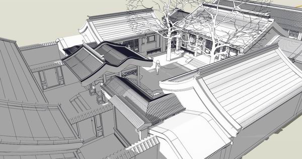 Sketchup住宅模型|多层四合院，住宅，中式风格