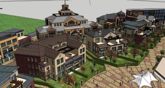 Sketchup住宅模型|多层住宅商业建筑，欧式法式英式托斯卡纳草原西部，古典风格
