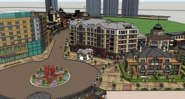 Sketchup住宅模型|多层住宅商业建筑，欧式法式英式托斯卡纳草原西部，古典风格