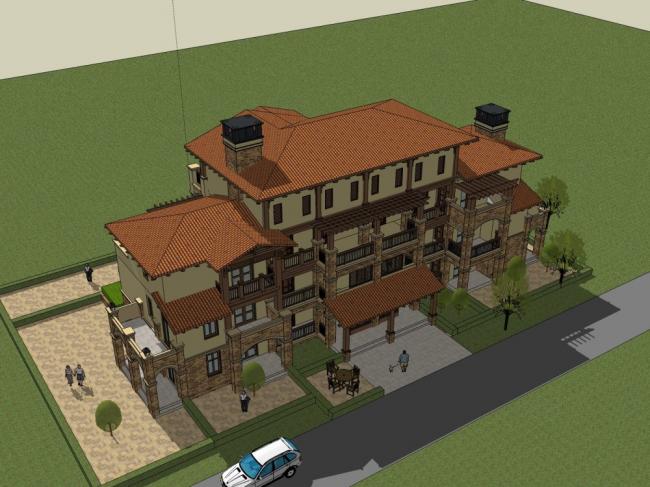 Sketchup住宅模型|多层住宅公寓，古典风格
