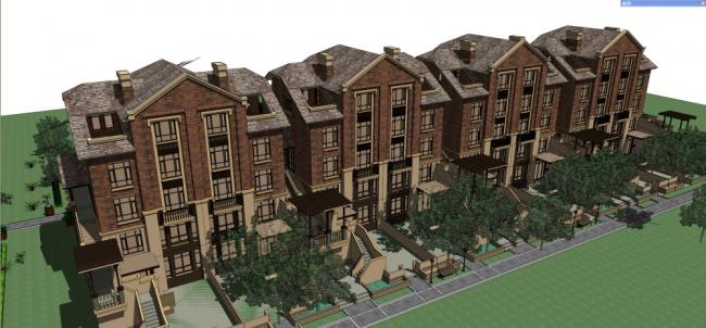 Sketchup住宅模型|多层叠拼住宅，花园洋房，古典风格，英式风格