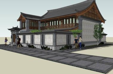 Sketchup住宅模型|多层四开间院墙，中式风格-BIM建筑网