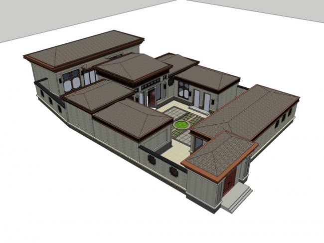 Sketchup住宅模型|多层四合院，中式风格