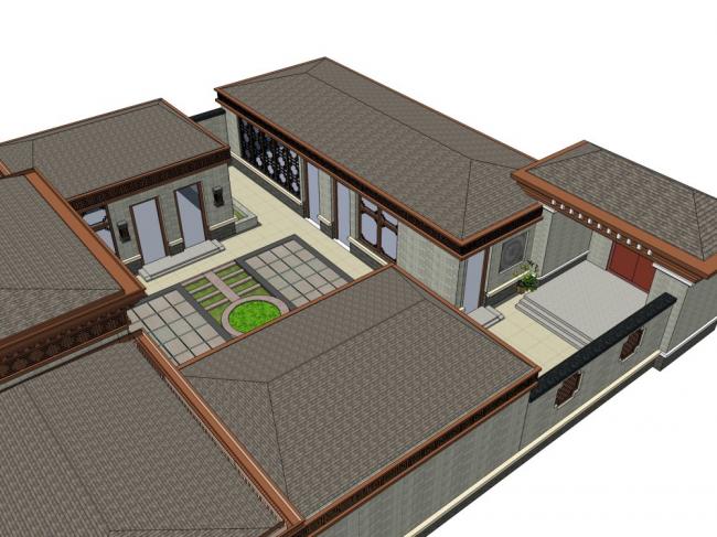 Sketchup住宅模型|多层四合院，中式风格