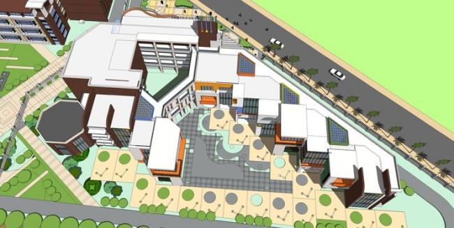 Sketchup学校模型|多层学校，小学，教学楼，曲面屋面，教育建筑，现代风格