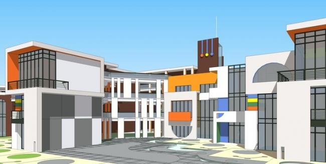 Sketchup学校模型|多层学校，小学，教学楼，曲面屋面，教育建筑，现代风格