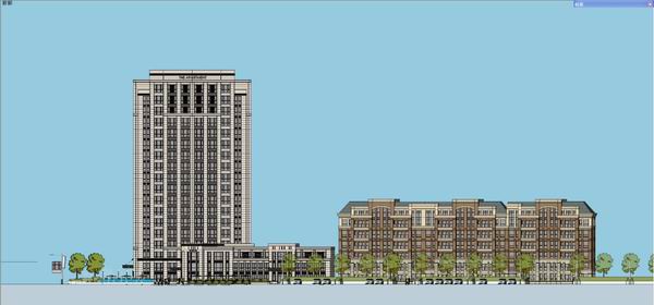 Sketchup商业模型|高层公寓，底层商业，古典风格