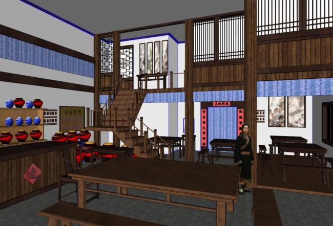 Sketchup商业模型|多层客栈酒店，中式风格