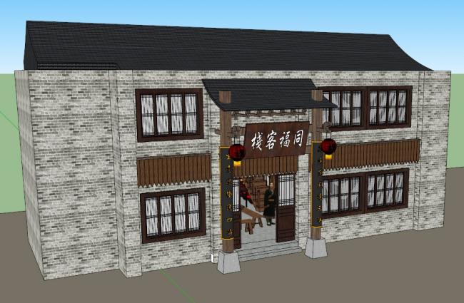 Sketchup商业模型|多层客栈酒店，中式风格