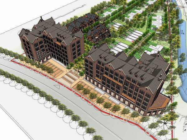 Sketchup商业模型|多层沿街公寓，别墅，古典英式风格
