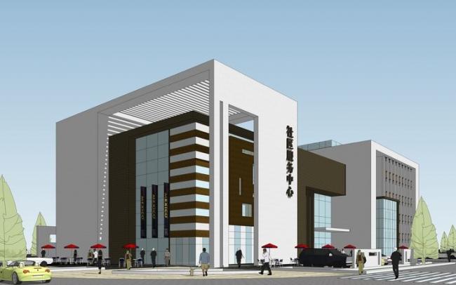 Sketchup文化模型|社区活动中心，现代风格，文化建筑