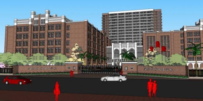 Sketchup学校模型|多高层学校，校园教育建筑，古典风格