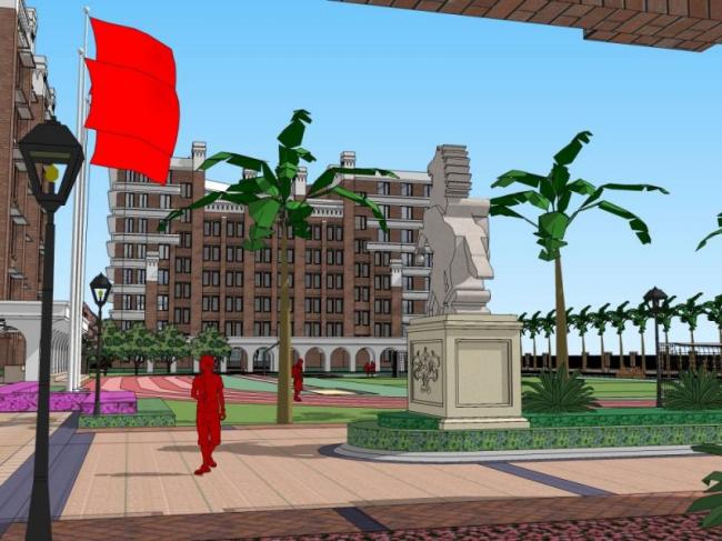 Sketchup学校模型|多高层学校，校园教育建筑，古典风格