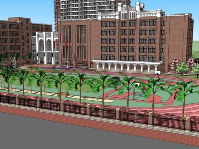 Sketchup学校模型|多高层学校，校园教育建筑，古典风格