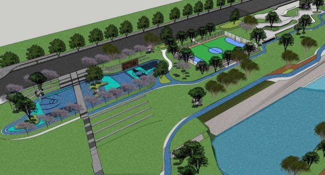 Sketchup景观模型|滨水景观，现代风格