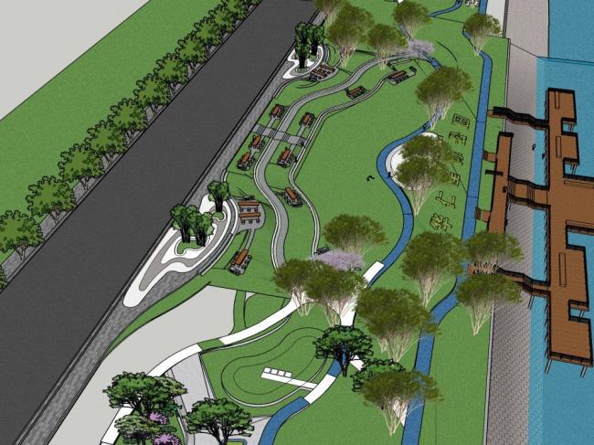 Sketchup景观模型|滨水景观，现代风格