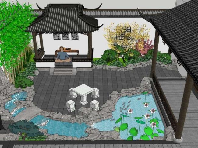 Sketchup古建筑模型|多层庭院，中式风格，古建