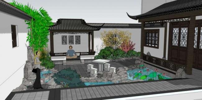 Sketchup古建筑模型|多层庭院，中式风格，古建