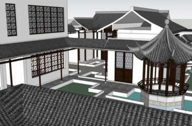 Sketchup古建筑模型|多层四合院，中式风格，古建灰瓦白墙-BIM建筑网