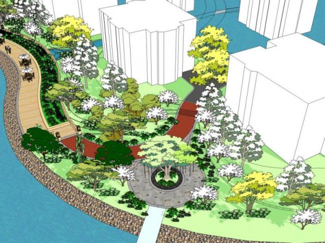 Sketchup景观模型|驳岸景观，现代风格