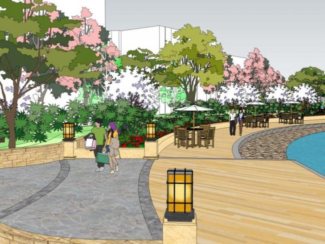 Sketchup景观模型|驳岸景观，现代风格