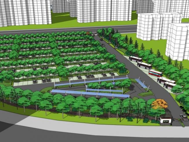 Sketchup景观模型|停车场景观，现代风格