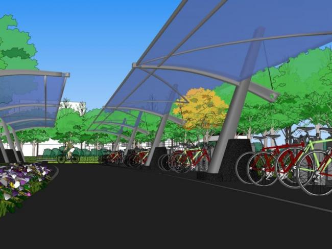 Sketchup景观模型|停车场景观，现代风格