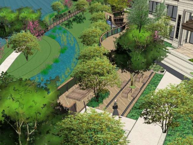 Sketchup景观模型|小区景观，住宅景观，现代风格