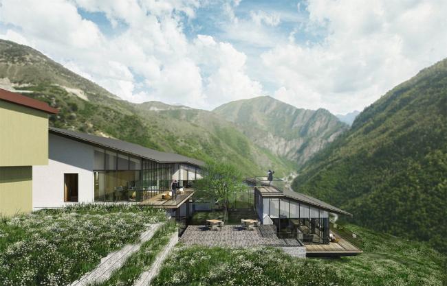 BIM建筑|邻接峡谷，融进聚落：黑竹沟禅驿精品酒店招待中间 / 研筑舍建筑设计