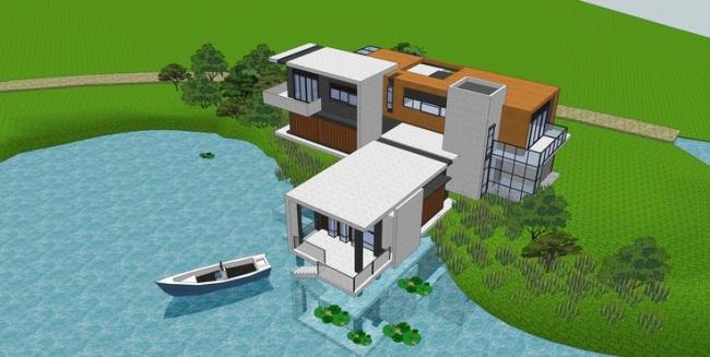 Sketchup别墅模型|住宅设计，山地别墅，现代风格，景观设计，水景