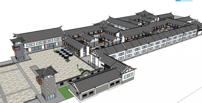 Sketchup商业模型|商业街，新中式风格