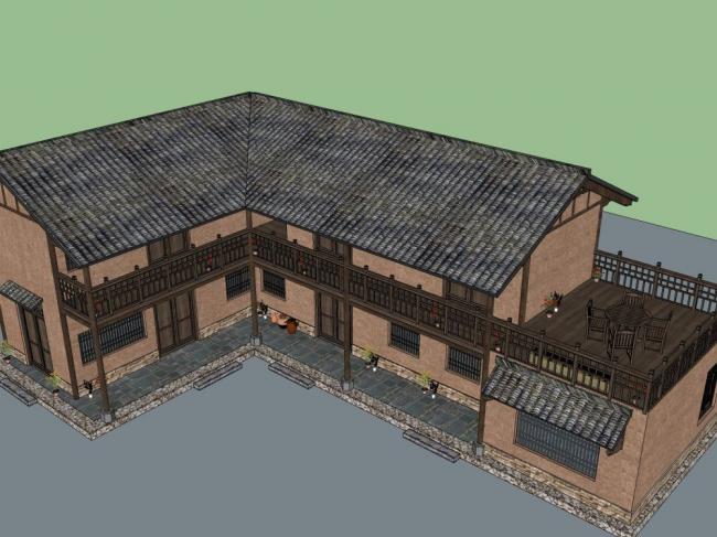 Sketchup酒店模型|民宿，中式风格，酒店