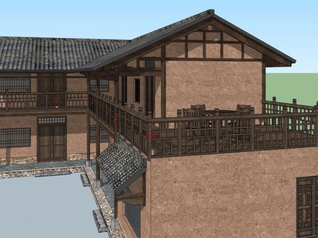 Sketchup酒店模型|民宿，中式风格，酒店