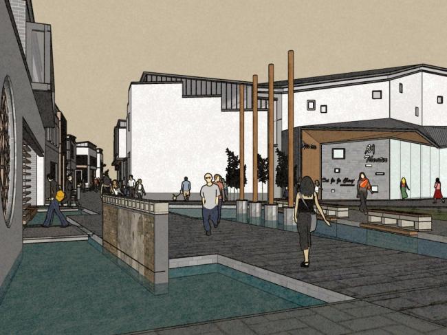 Sketchup商业模型|商业街，新中式风格