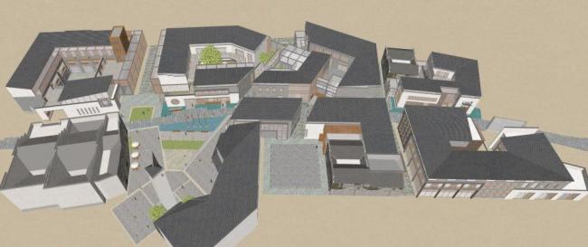 Sketchup商业模型|商业街，新中式风格