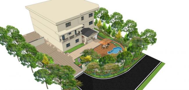 Sketchup景观模型|欧式庭院景观，花园