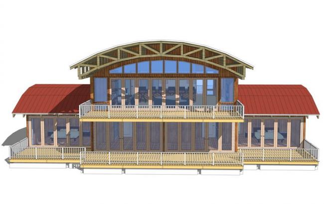 Sketchup别墅模型|木屋别墅，拱顶木