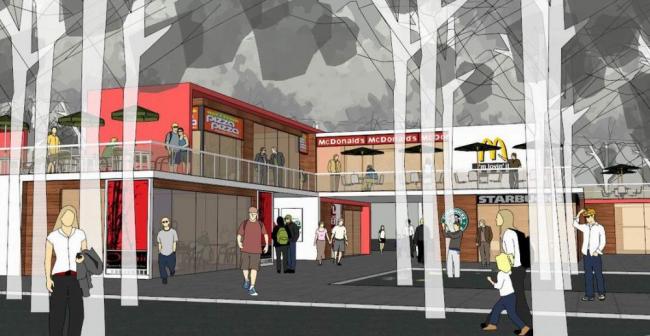 Sketchup商业模型|公园餐饮街，商业街，现代风格